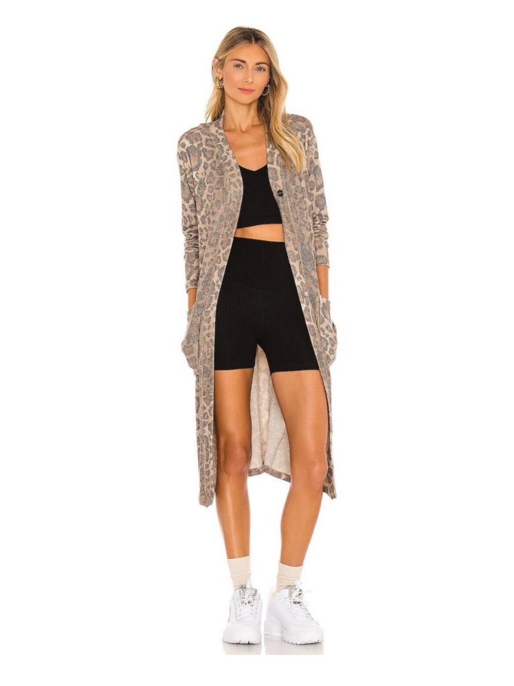 LNA Leopard Print Long Cardigan Size S